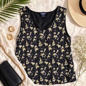 Sabié Pleated Floral Sleeveless Tank Blouse Size Large Boutique Top